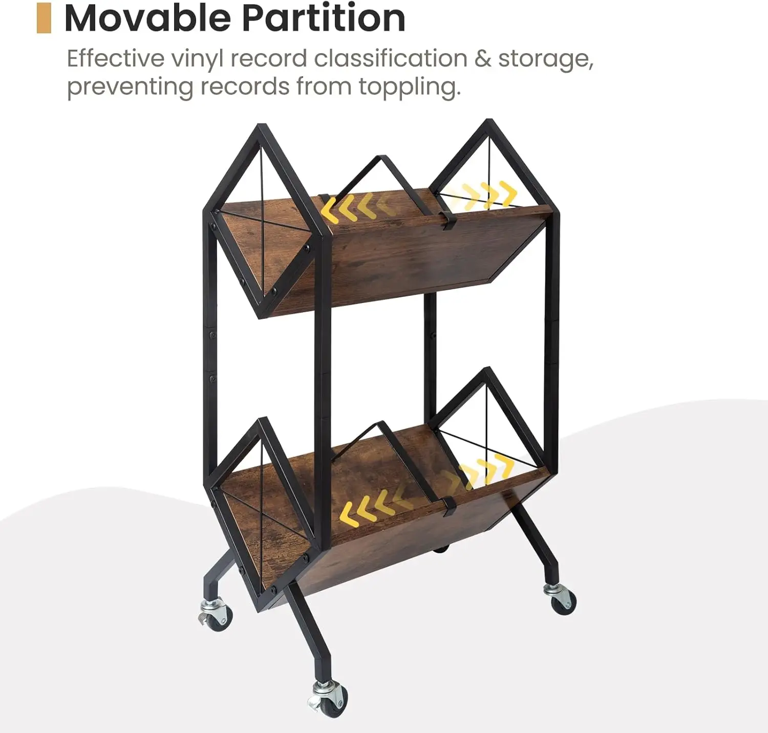 2-Tier Rolling Vinyl Record Storage Rack with Wheels, Holds 160-200 LPs, Retro Style Easy Assembly