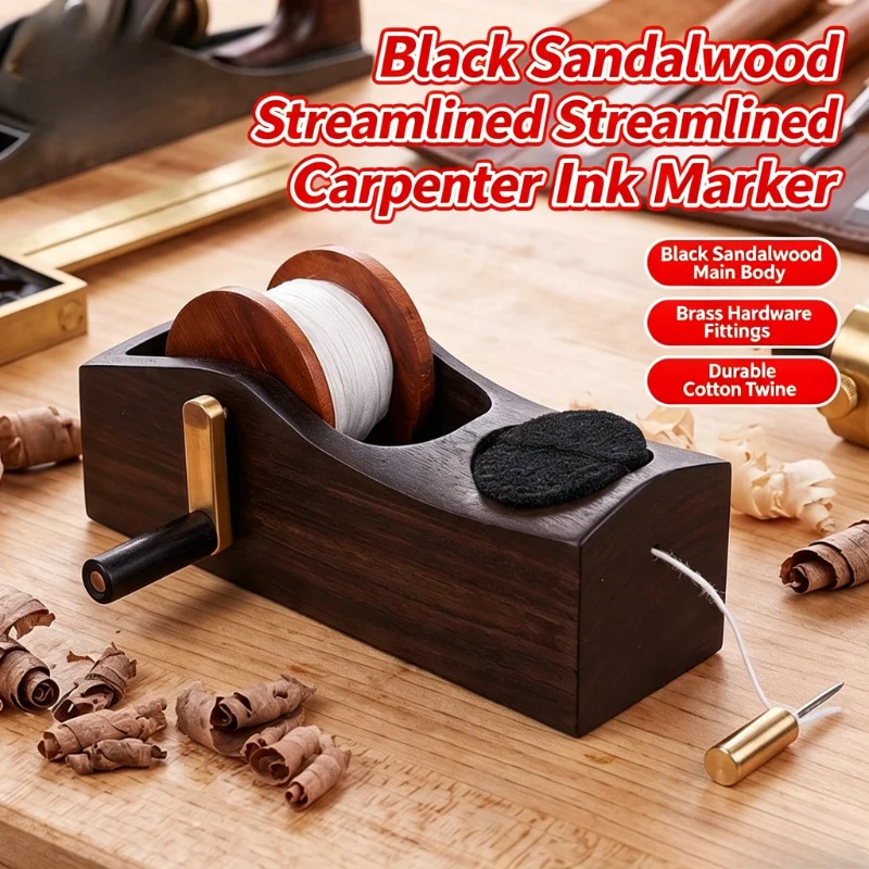 Streamlined Ebony Wood Ink Marker Hand Crank Woodworking Line Scriber Folk Traditional Hand Rewind Measuring Collectible Craft