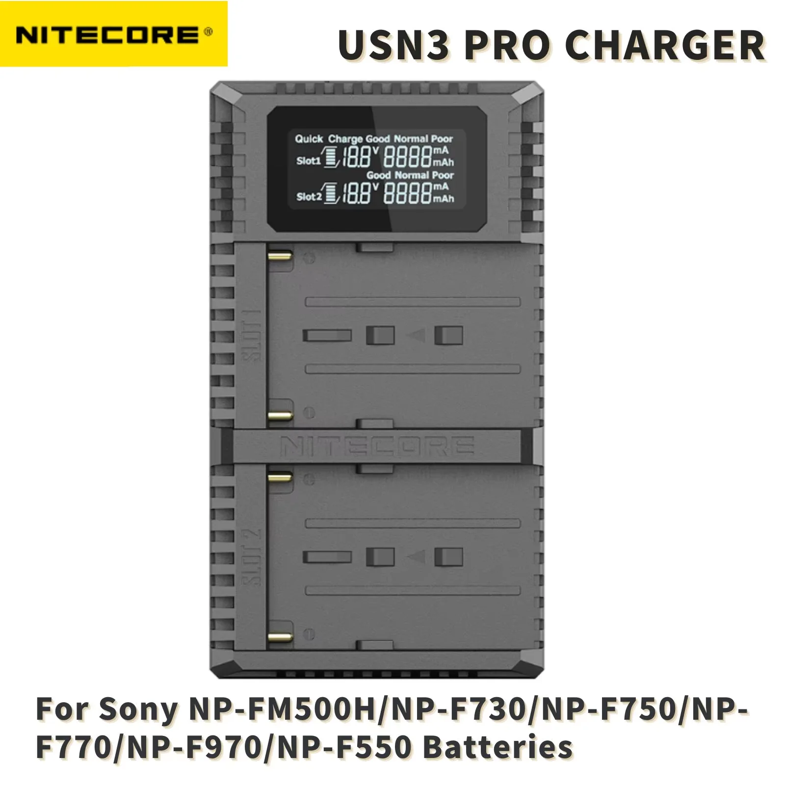 

Nitecore USN3 Pro Зарядное устройство USB QC с двумя слотами для Sony NP-FM500H NP-F550 NP-F970 NP-F770 NP-F730 NP-F750 F550 F970 Аккумулятор для камеры