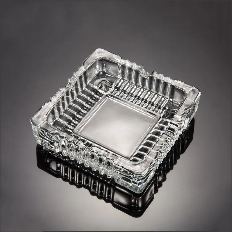 Crystal Clear Four Square Glass Ashtray, Modern and Elegant for Smoking Lovers Household living room and office supplies