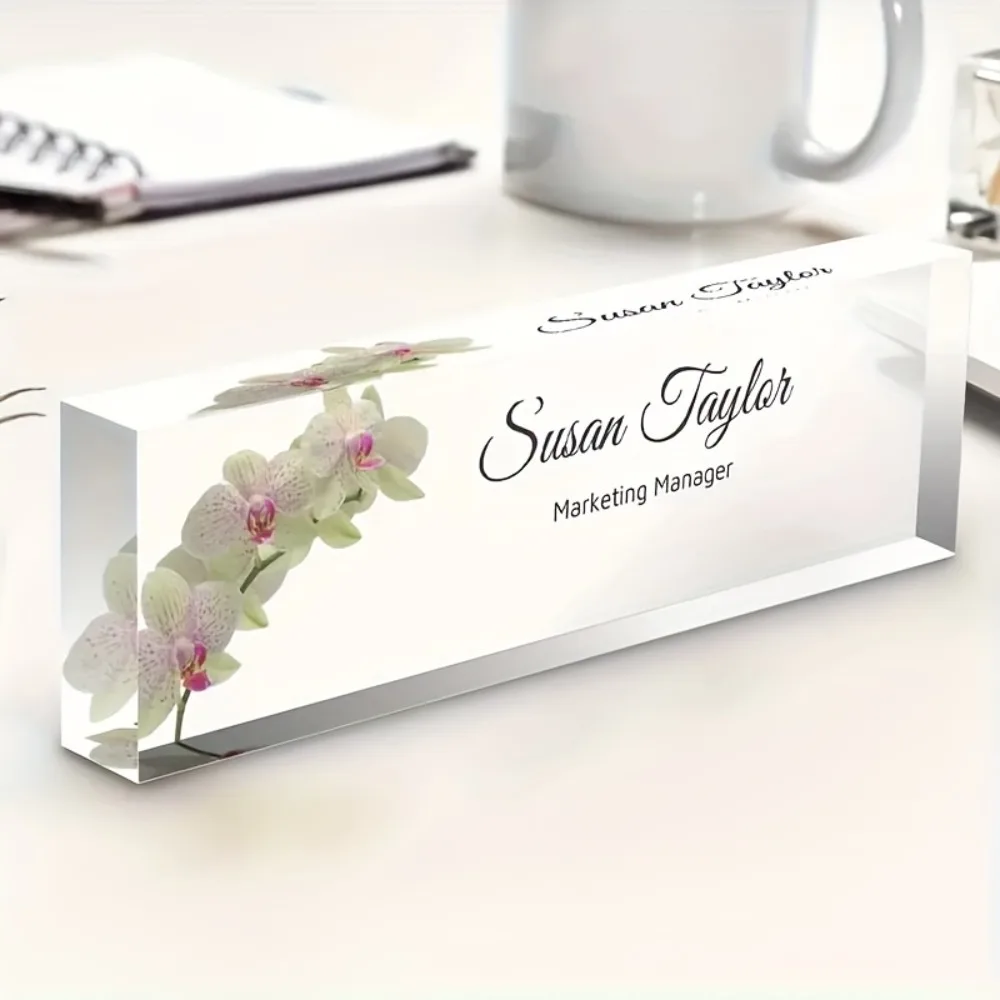 Personalisiertes Acryl-Schreibtisch-Namensschild mit Blumenmuster, Mehrzweck-Bürozubehör