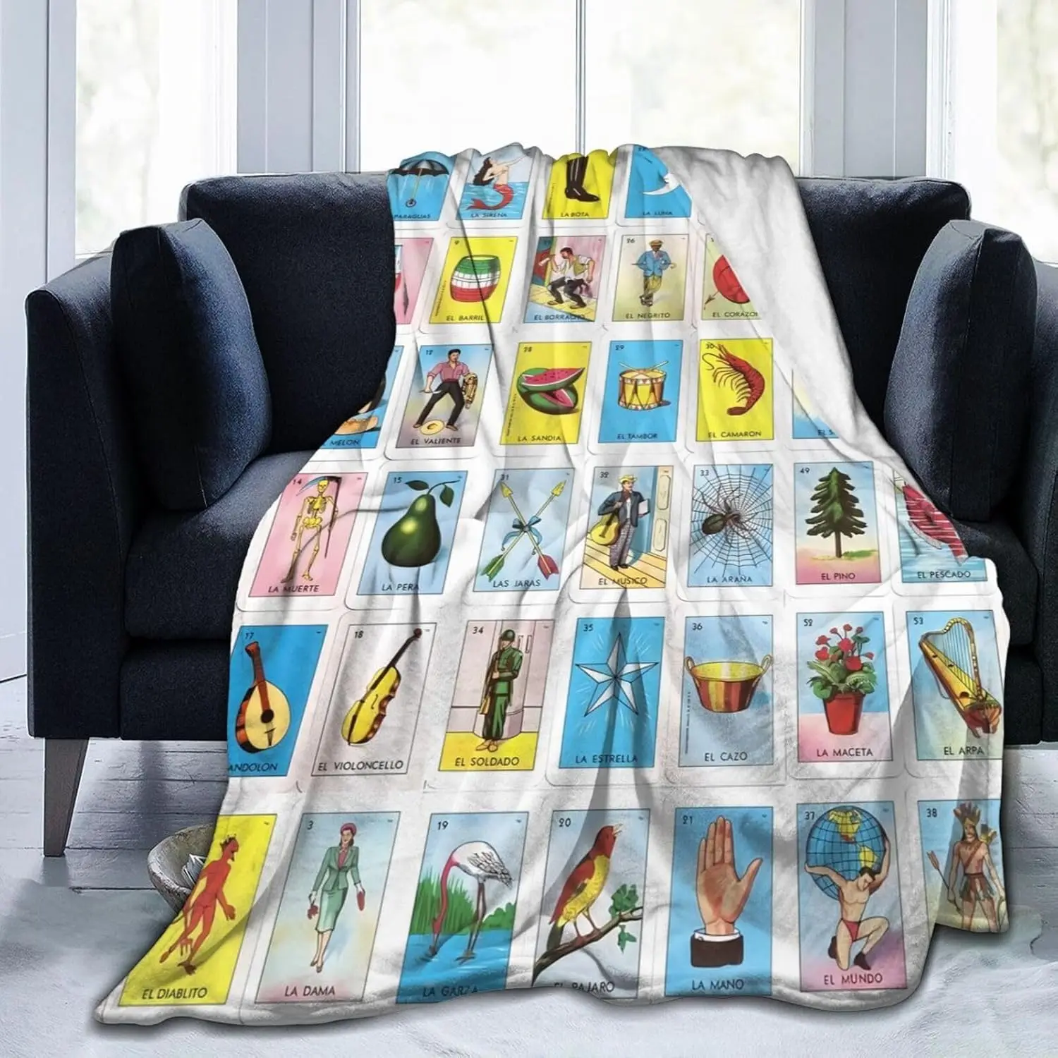 Colorful Ethnic Mexican Cards Blanket Soft Comfy Flannel Throw Blankets Lightweight Warm Bed Throws Plush for Travel Home Decor