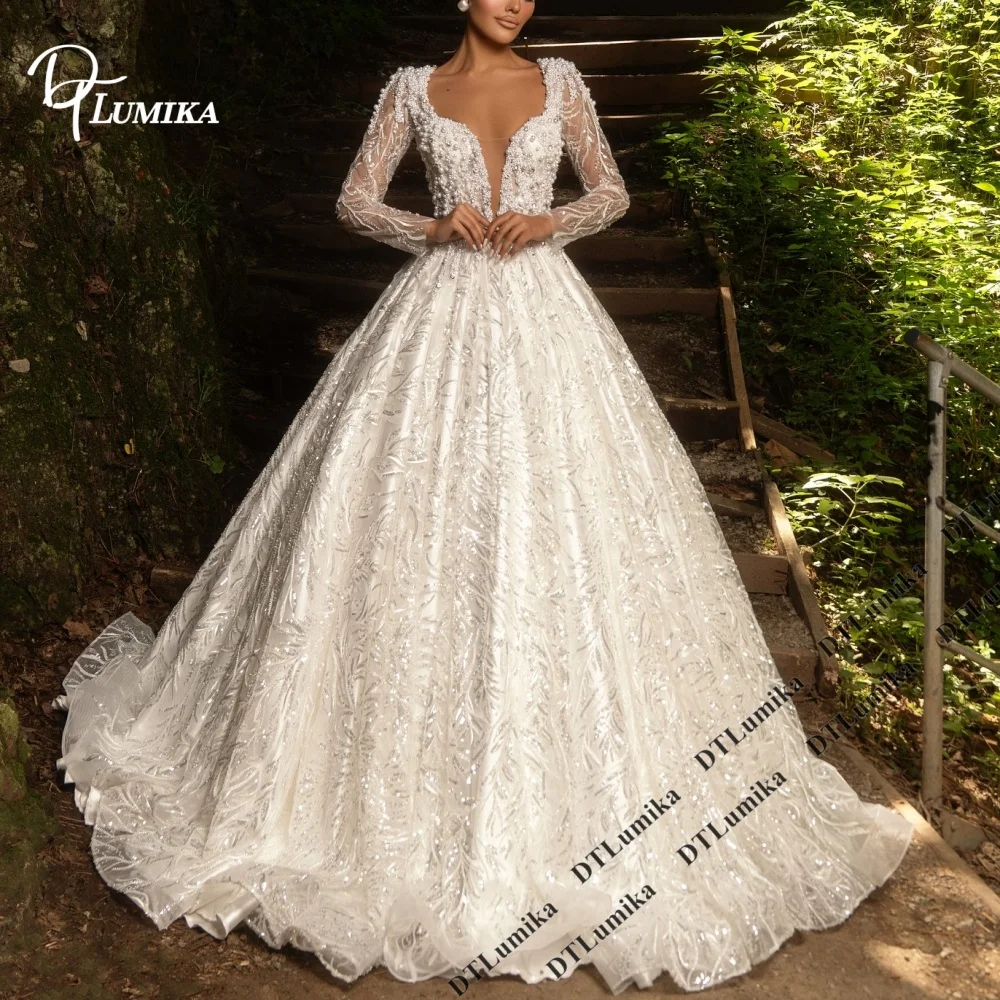 Full Lace Bridal Gown with Tulle Train Vintage Modest Bride Dress for Wedding  Long Sleeve Ball Gown Wedding Dress Customized