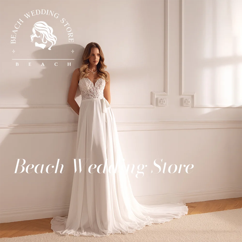 

Пляжные шифоновые свадебные платья трапециевидной формы с вырезом в форме сердца и вышивкой, свадебные платья длиной до пола, Vestidos De Novia по индивидуальному заказу