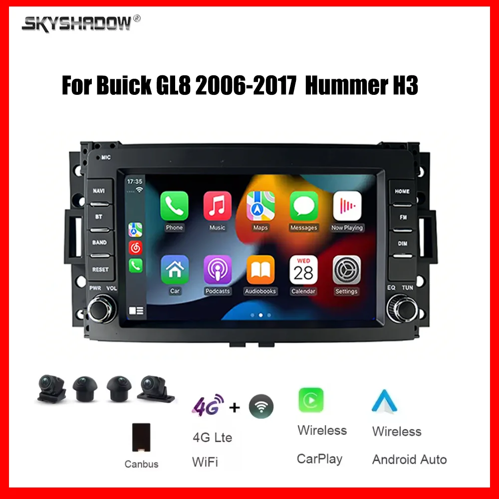 Reproductor Multimedia para Auto con CarPlay Android 14.0, Navegación GPS, 4G, WiFi, Bluetooth, RDS para Buick GL8 2006-2017, Hummer H3, Radio para Auto