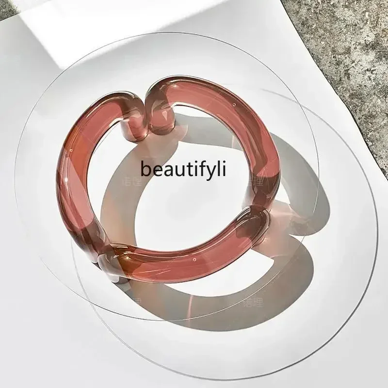 

yj15 Acrylic coffee table round simple modern hotel lobby glass table transparent tea table