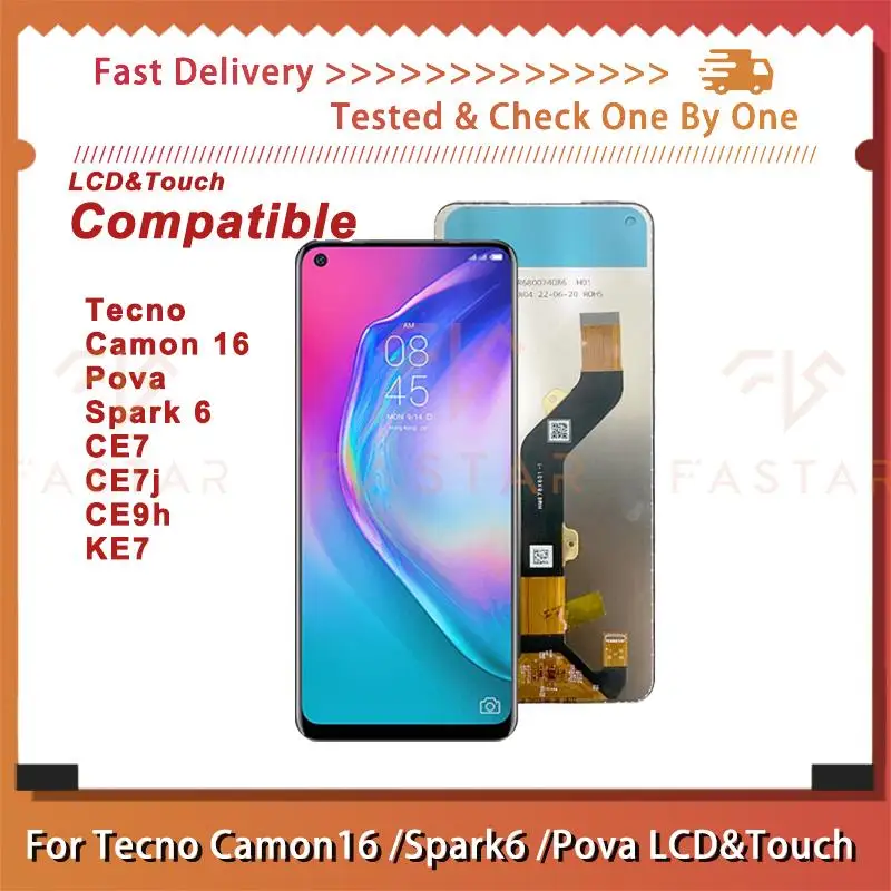 

6.8"Tested For Tecno Camon 16 lcd Spark 6 Pova lcd CE7 KF7 LD7 LCD Display Touch Digitizer Assembly phone Screen camon16 lcd