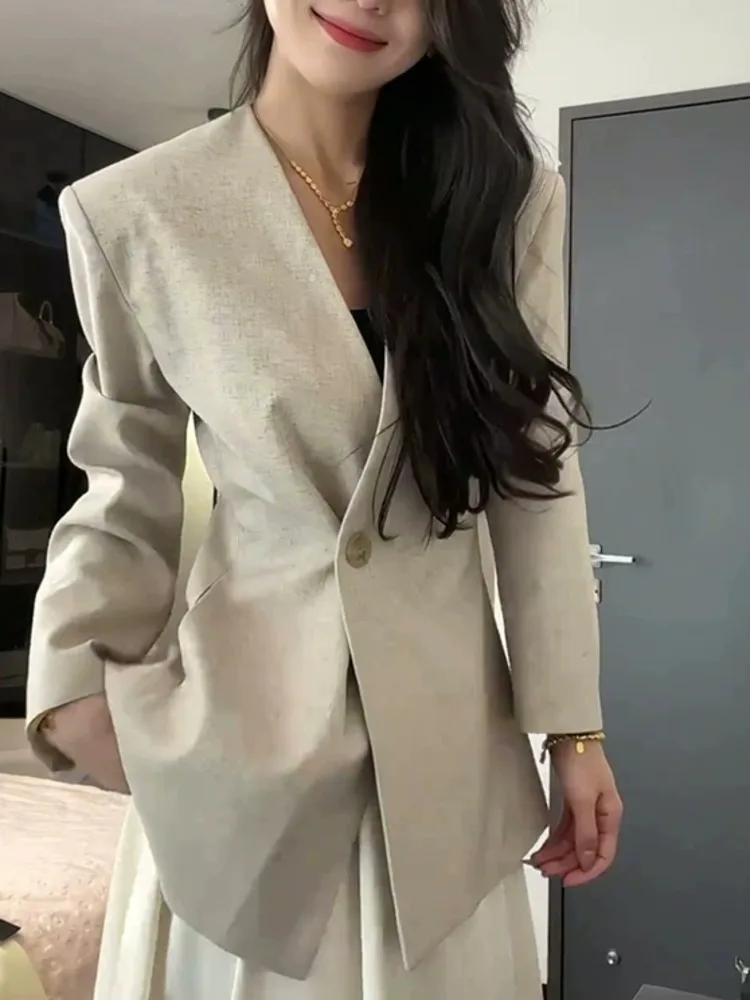 KWTX 2025 ファッション レディース Vネック ブレザー シングルボタン スリムフィット エレガント オフィス ジャケット カジュアル シック トップス 春夏 薄手 ルーズ