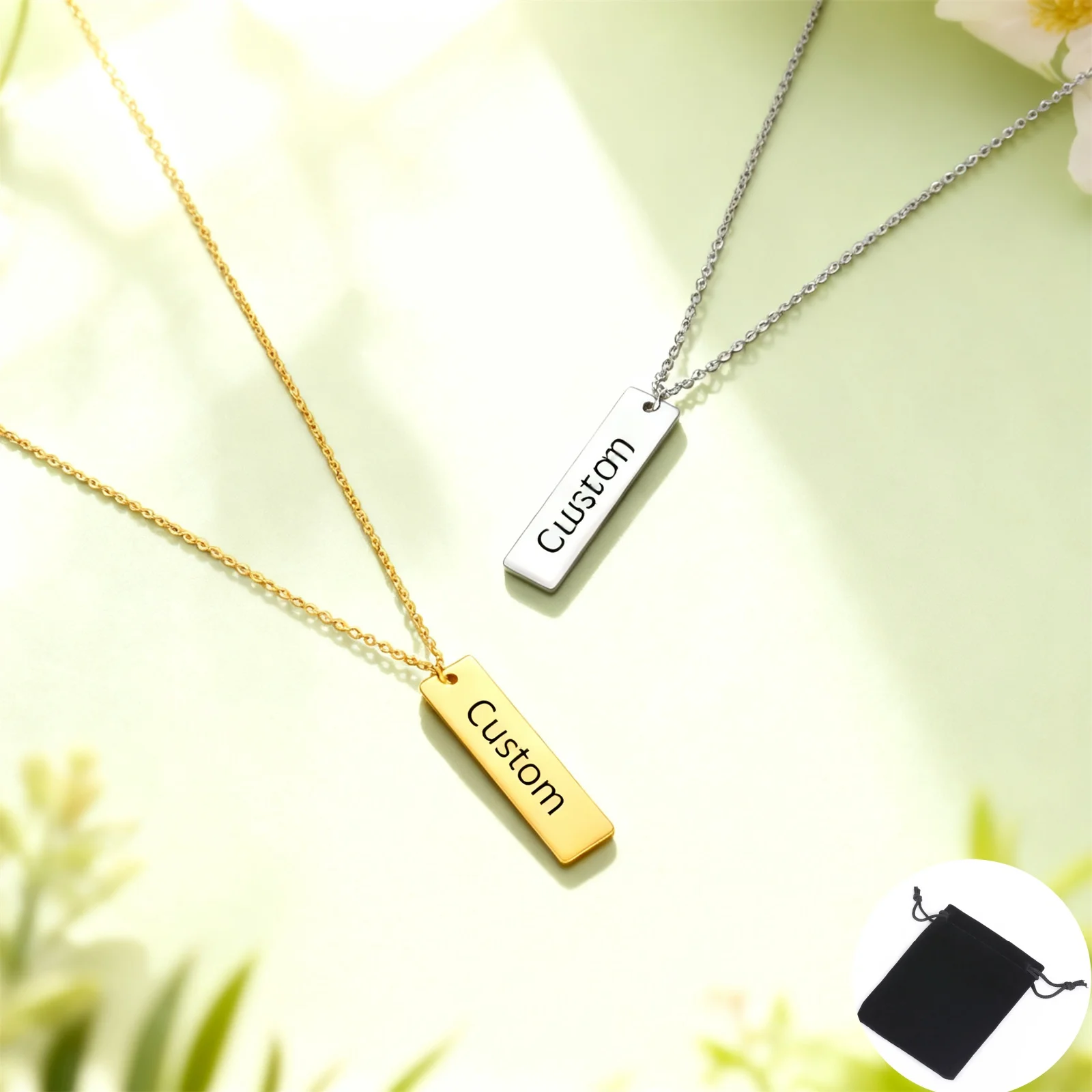 

Customized Name Long Bar Rectangular Necklace Stainless Steel Personalized Date Number Couple's Neck Chain Fashion Jewelry Gift