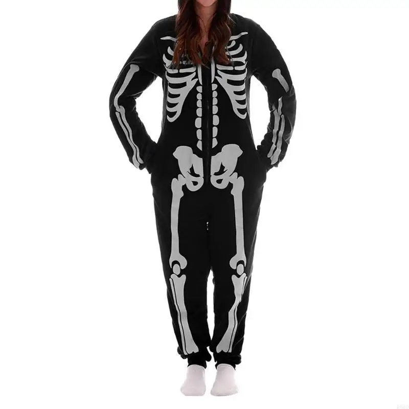 R66D Skeleton Onesie Kids Adults Costume Girls Halloween Party One-Piece Pajamas