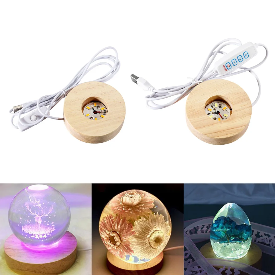 Base Lumineuse LED Miroir Ronde 4 Lumières USB – Socle Cristal Coloré Pour Boule Verre, Figurine, Gobelet Ou Déco