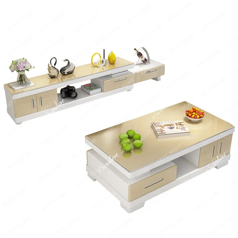 Creative modern simple paint coffee table, tempered glass living room, TV cabinet combination