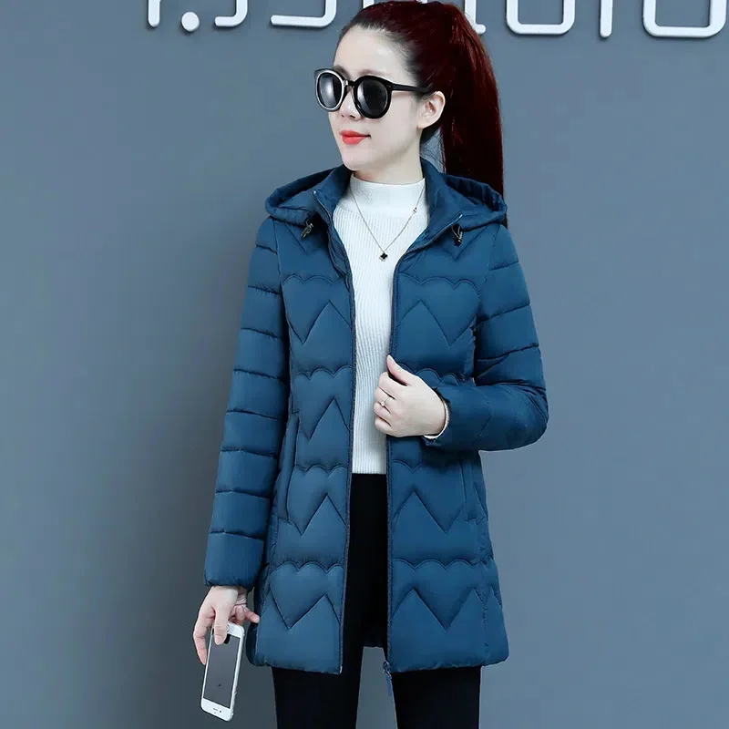 Women Jacket Parka Ultra-light Thin Down Cotton Coat 2025 Autumn Winter Slim Mid Long Hooded Warm Women Outerwear Clothing 6XL