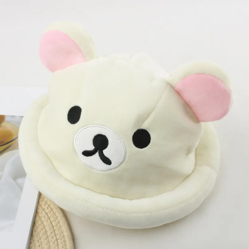 Rilakkuma Bear Head Plush Bucket Hat Korilakkuma Warm Cap Gorras Kawaii Cute Winter Hat for Women