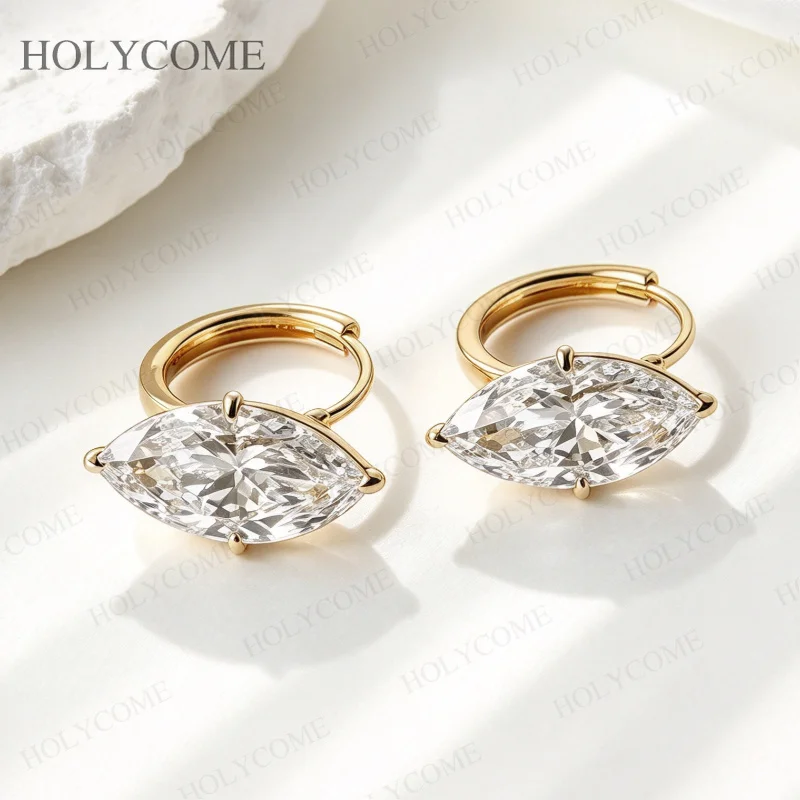 Women's Earrings Marquise Cut VS 2ct/3ct Lab Grown Diamond Huggie Hoops 10K/14K/18K Gold Bridal Anniversary Fine Jewelry