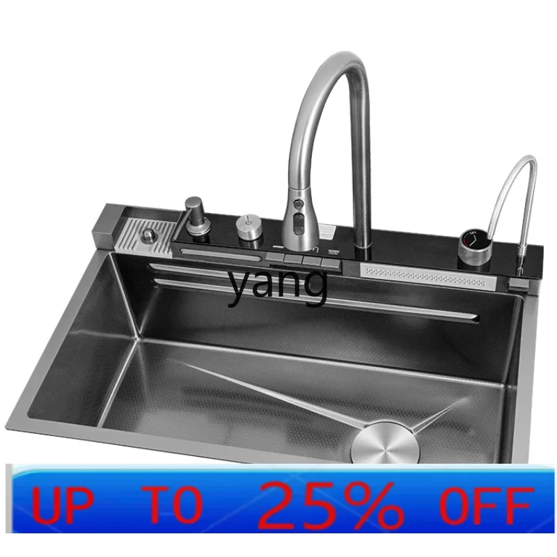 

YJQ waterfall integrated 304 stainless steel honeycomb embossed sink large single slot kitchen vegetable basin household