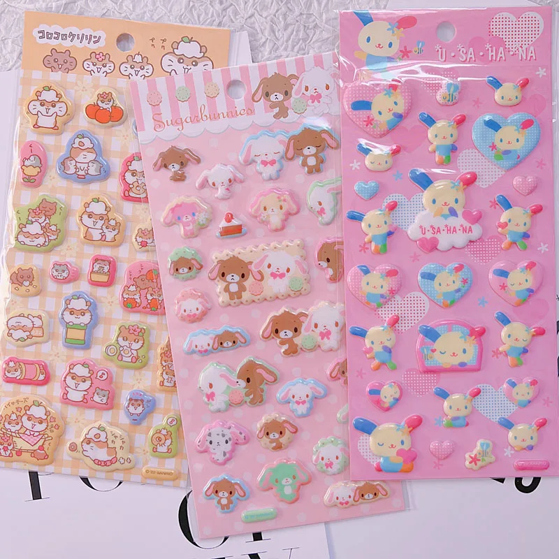 Sanrio Cartoon Three-Dimensional Pvc Decorative Stickers Usahana Sugarbunnies Coro Coro Kuririn Handbook Coo Card Anime Toys