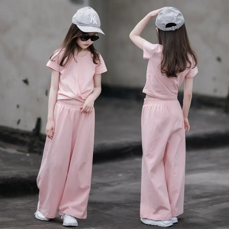 

Summer Girls Casual Cotton Solid Pullover 2Pcs Set Teen Girls Clothing Junior Clothing 10 12 13 Year Girls Outfits Girls Clothes