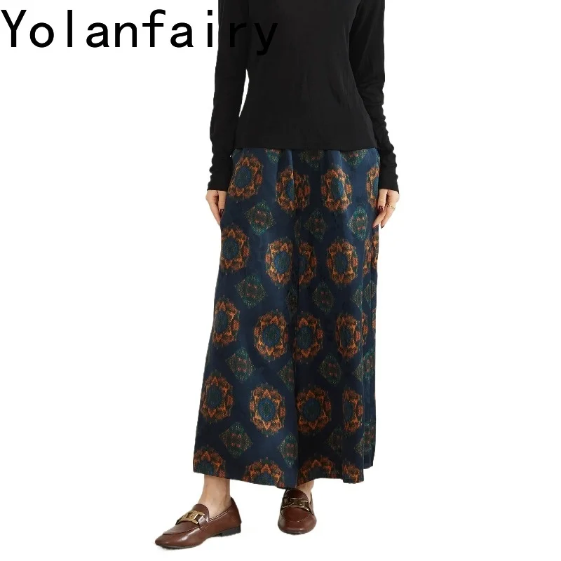 YOLANFAIRY 100% натуральные шелковые брюки из тутового шелка для женщин, свободные прямые брюки с эластичной талией, повседневные шелковые брюки из гамбированного шелка, женская одежда