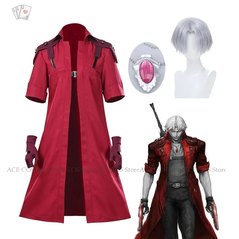 

DMC Dante Косплей Аниме Костюм Парик Красный Тренч Охотник Дьявола Мэй Плач Красный Тренч Декор Униформа Хэллоуин Мужская Игра Ролевая Игра