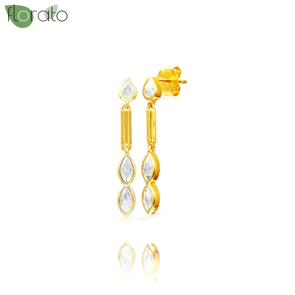925 Sterling Silver Needle Luxury Water Drop Pendant Long Earrings Fashion Zircon Stud Earrings for Women Wedding Party Jewelry