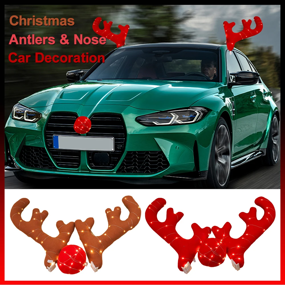 

Car Antlers Auto Rudolph Reindeer Decoration Christmas Holiday Celebration Antlers Adornment Car Truck Costume Christma Gift Set