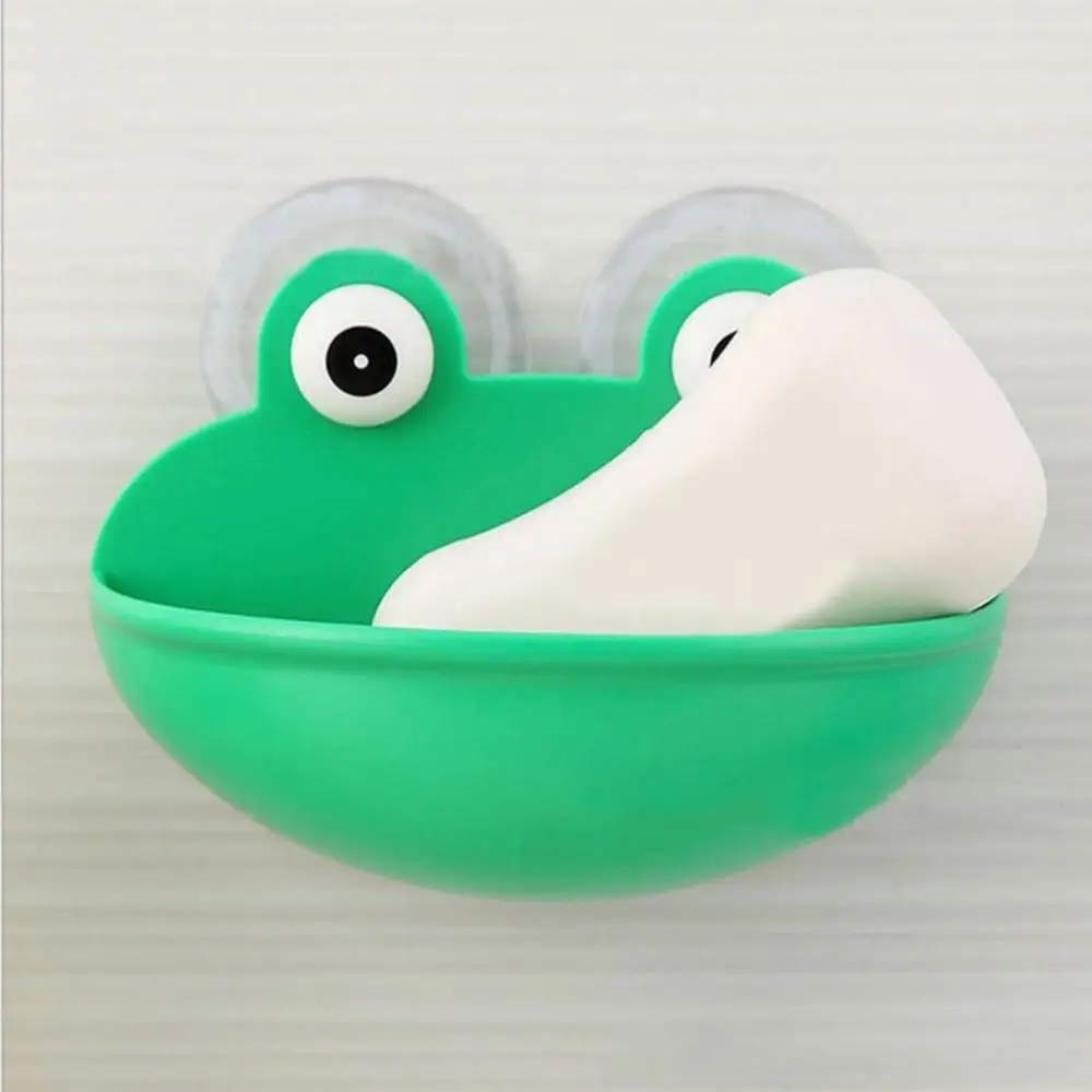 Frog Soap Dishes Wall Mounted Bathroom Soap Rack Soap Container No Drilling Draining Hole Suction Cup Soap Holder Sponge Dish