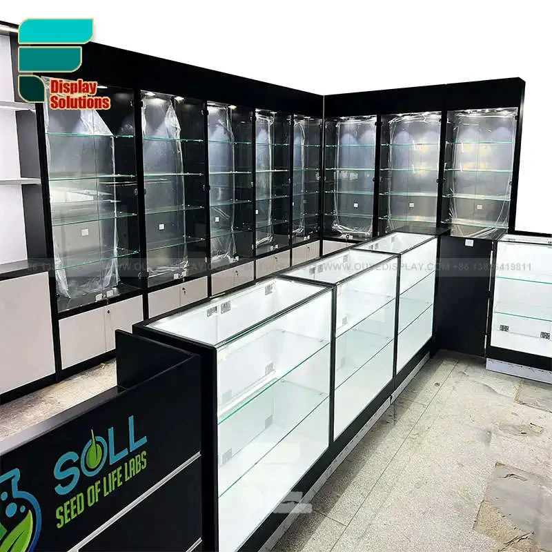custom.Professional Display Cabinet Tempered Glass Shelves Lockable Design Display