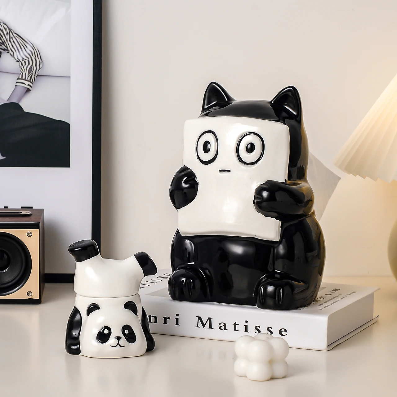 Creative Cat Tissue Box Cartoon Animal Ceramic Napkin Box Living Room Home Decoration Desktop Ceramic Paper Box Ornaments