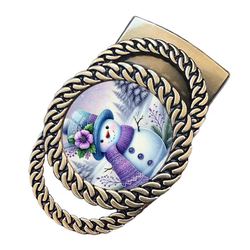 Lavender Flower Snowman Automatic Ratchet Belt Buckle Fashion Personalized Waist Accessory Christmas Gift for Friends