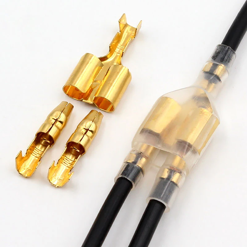 ★▲60PCS Car Electrical Wire Connector Diameter 4mm Female Male And Case Cold Press Terminal 1in2out  Crimp Terminal