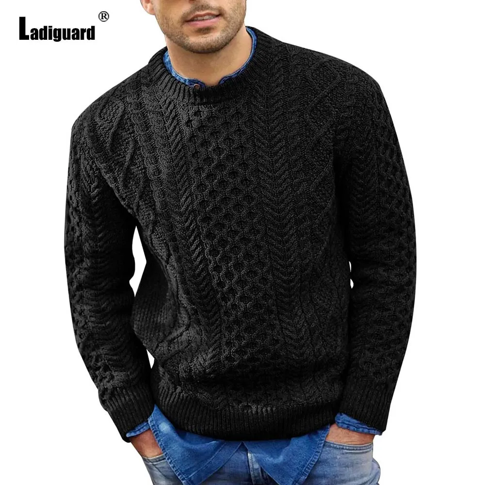 

Ladiguard 2023 Autumn New Knitting Sweaters Winter Warm Pullovers Mens O-neck Basic Top Knitwear Men Lepal Collar Ruched Jumpers