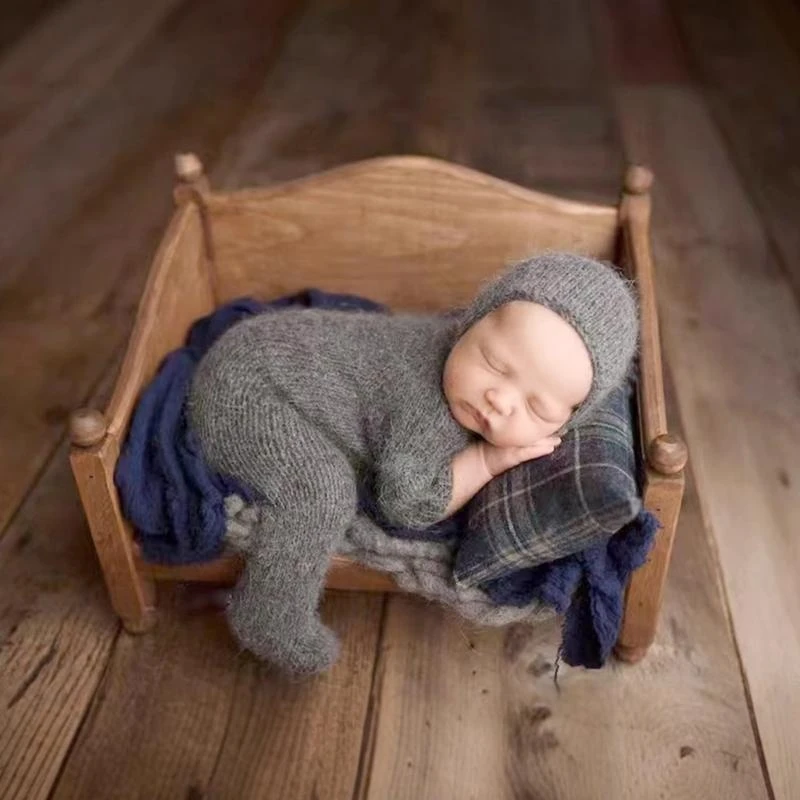 2Pcs Newborns Costume Photography Outfit Soft Fabric Knitted Romper & Matching Hat Props Set for Baby Photoshoots A2UB