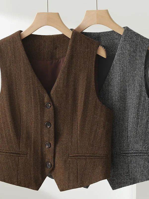 

Женский шерстяной жилет оверсайз, винтажный, повседневный, свободного кроя, на пуговицах, для зимы