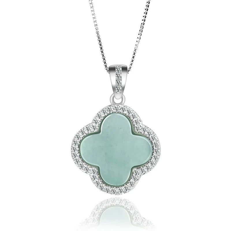 

Luxury A Jadeite Blue Water Clover Pendant S925 Silver Ice Jade Lucky Jewelry Gift