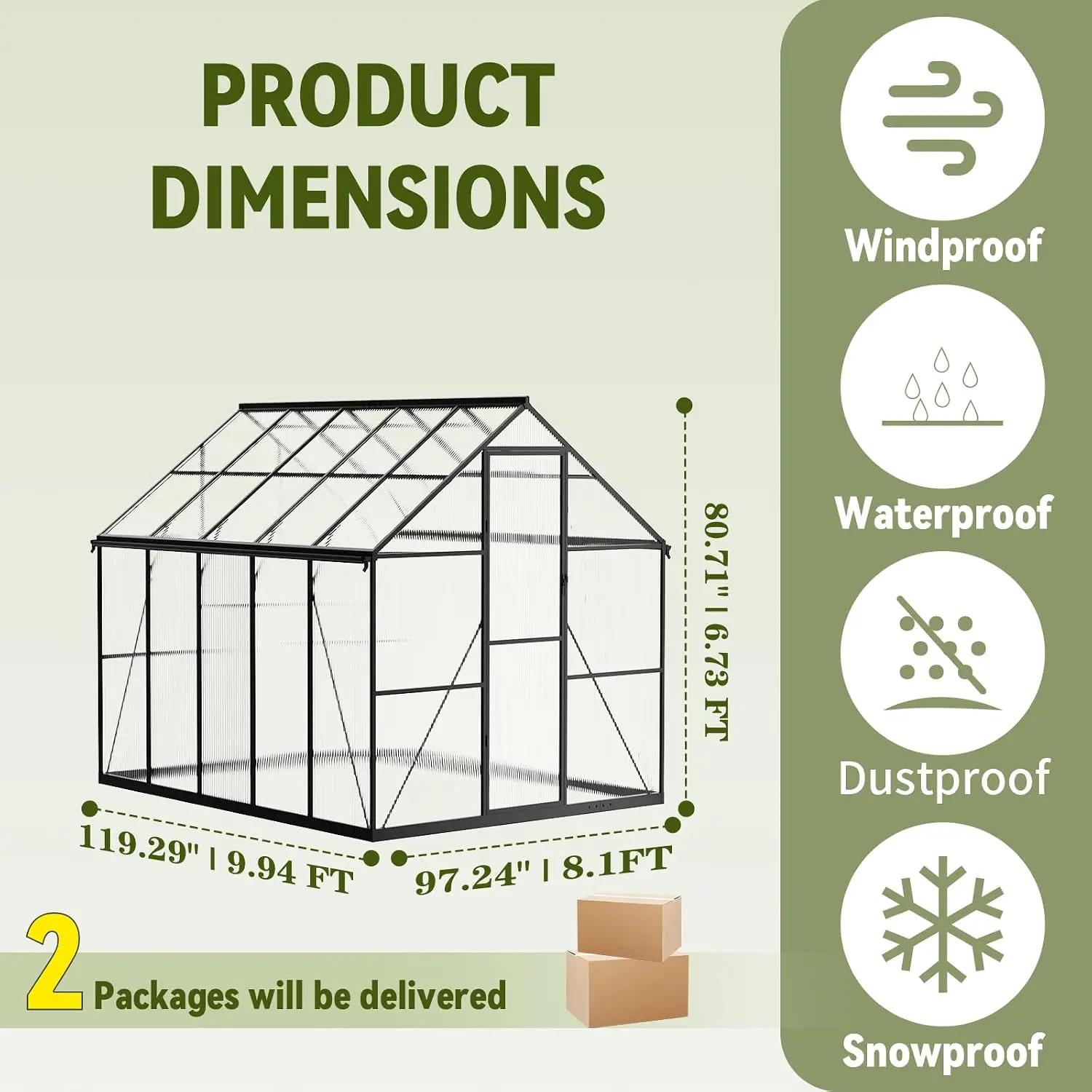 8X10 FT Outdoor Greenhouse with Hygrometer, Polycarbonate Walk-in Green House for Outside, Reinforced Aluminum, Customized