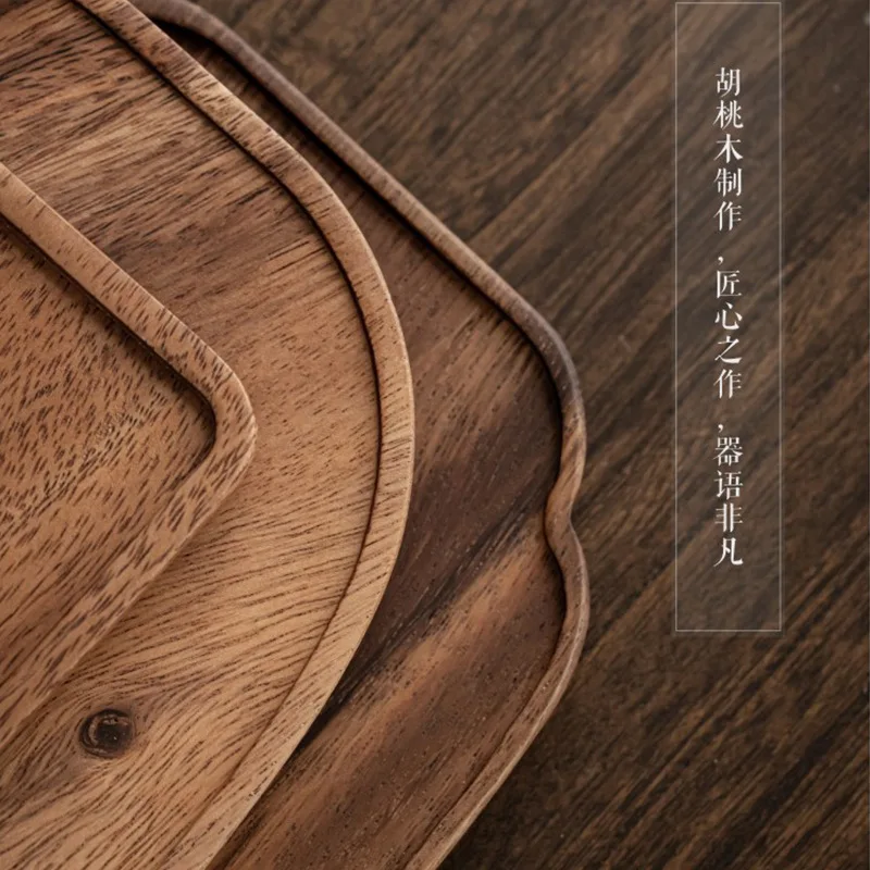 Natural Texture Rectangle Wooden Tea Tray Serving Table Plate Snacks Food Storage Dish for Hotel Home Serving Tray Square Walnut