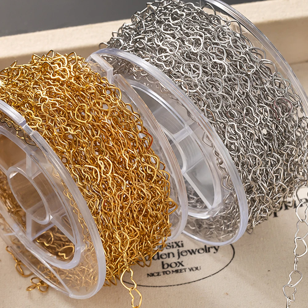 1 Meter Edelstahl-Hohlherz-Verbindungskette für DIY-Halsketten, Armbänder, Kleidung, Schmuckherstellung, Zubehör – Detail 2