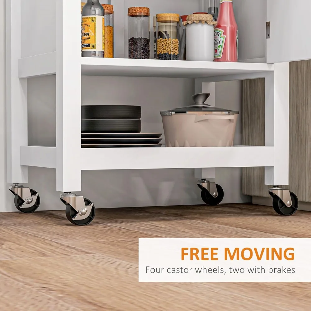 عربة مطبخ HOMCOM Utility، جزيرة مطبخ دوارة مع سطح من الخشب المطاطي الناعم، سطح كتلة جزار ضيق على عجلات مع مخزن #4