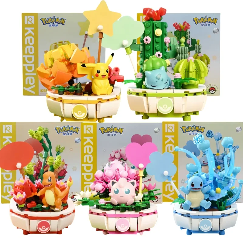 Pokemon DIY planta flor en maceta tema juguetes de bloques de construcción Pikachu Bulbasaur Charmander Squirtle figura de acción juguete de modelo de ensamblaje