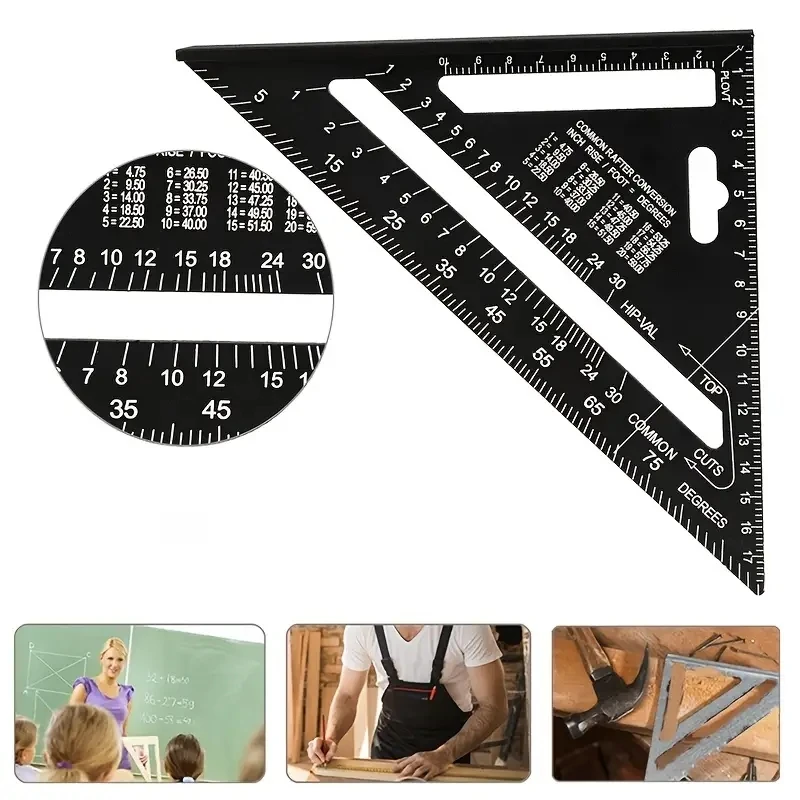 7Inch Angle Ruler Metric-Imperial Aluminum Alloy Triangular Measuring Ruler Woodwork Speed Square Triangle Angle Protractor