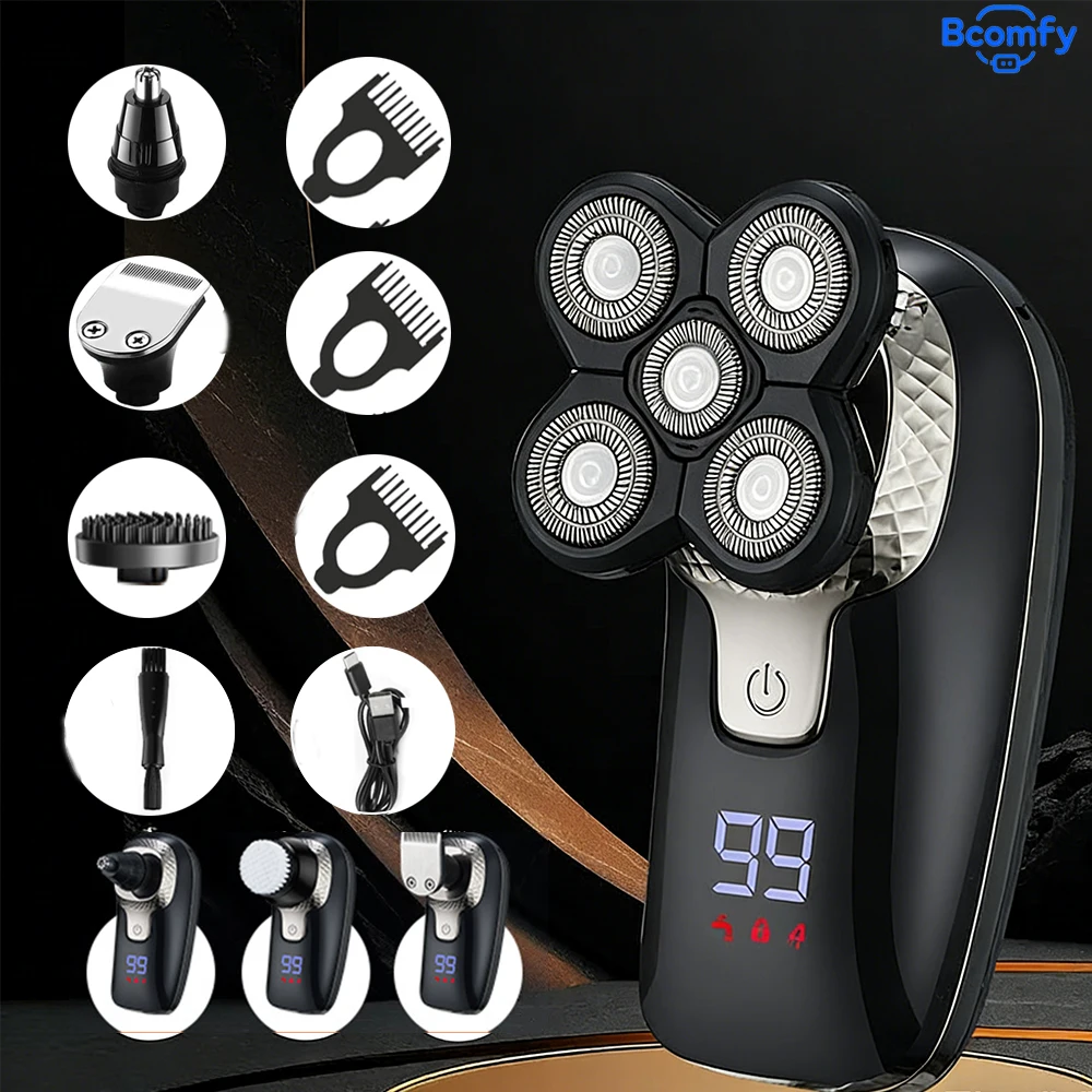 

Электробритва для мужчин, многофункциональная, 5 в 1, мощная бритва для бритья головы, машинка для бритья бороды, перезаряжаемая бритва для бороды