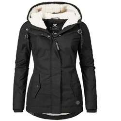 Parkas femininas com capuz quente, casacos grossos de pelúcia, jaqueta de algodão média longa feminina, outwear de inverno, novo, 2022