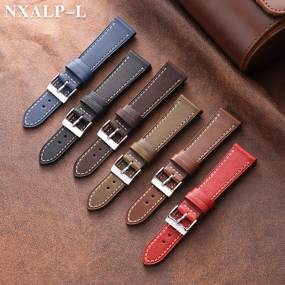 الرجعية النفط الشمع الجلود حزام (استيك) ساعة 18 مللي متر 20 مللي متر 22 مللي متر رئيس طبقة جلد العجل حزام الأخضر البني معصمه للرجال النساء ساعة اكسسوارات