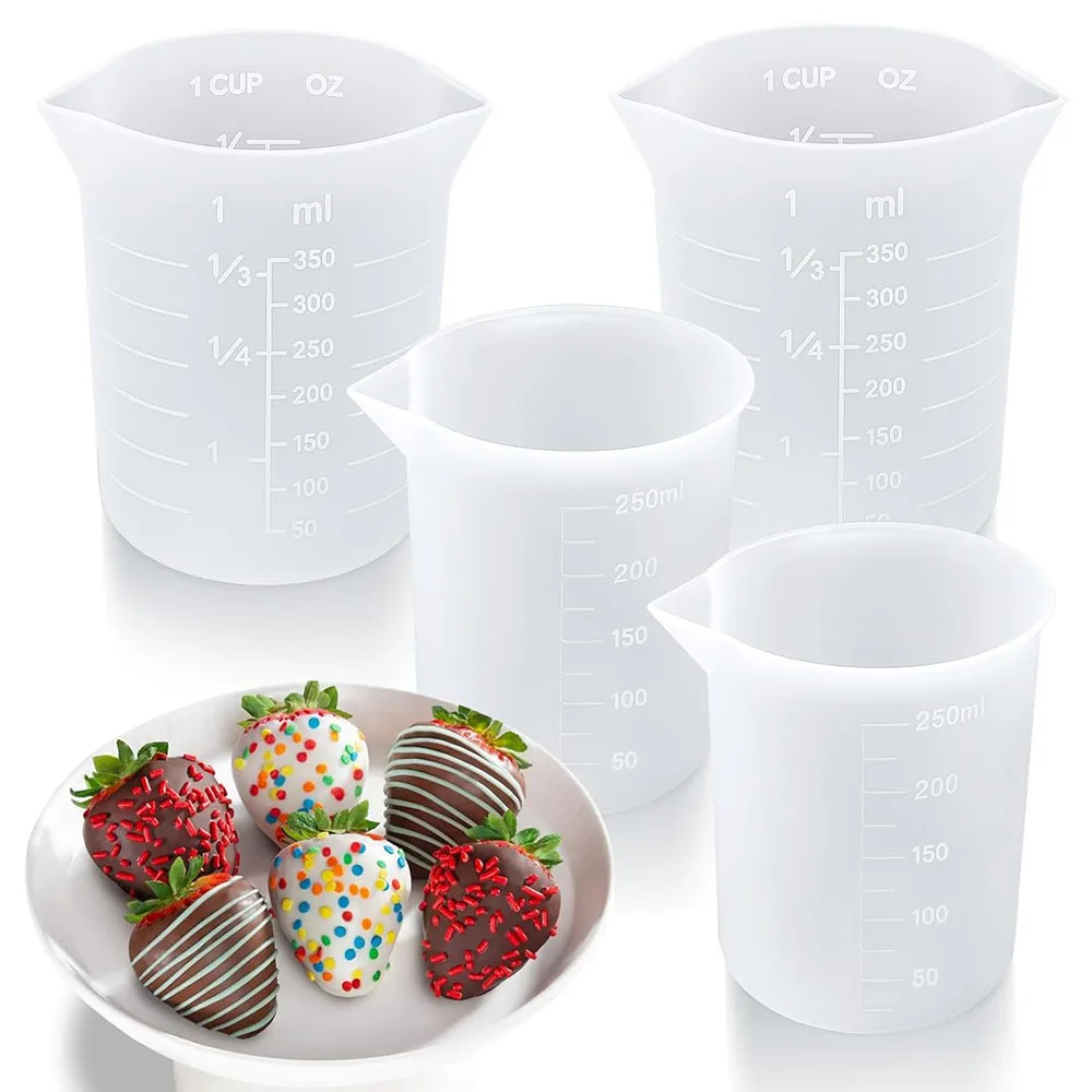 Silicone Measuring Cups for Melting Chocolate, 250 & 350ml Capacity, Reusable Baking Supplies for DIY Chocolate Molds