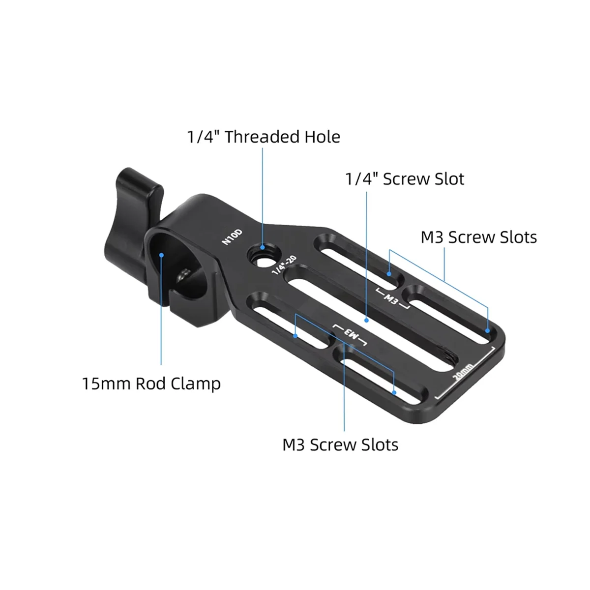 15mm Rod Clamp Adapter with Mounting Plate for Focus Pro LiDAR for Monitor, Wireless Transmitter, Receiver