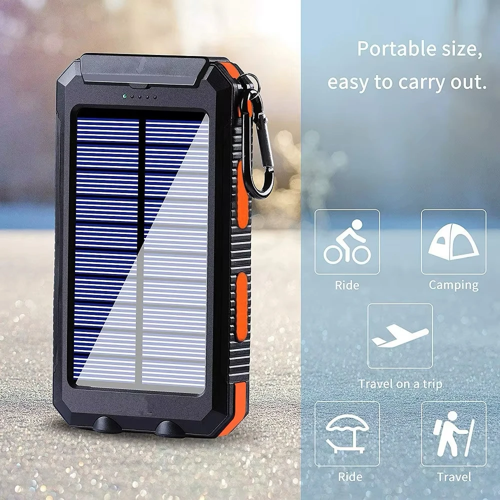 Solar Power Bank 50000mAh Portable Charging Poverbank External Battery Charger Strong Light LDE Light for All Smartphones