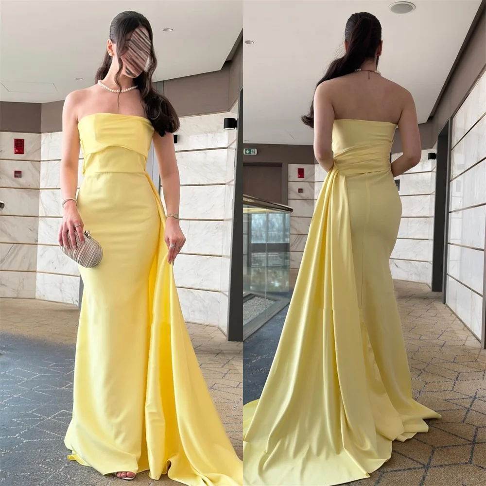 

Customized Simple Exquisite Jersey Pleat Ruched Mermaid Strapless Long Dresses Bespoke Occasion Dresses Exquisite High Quality