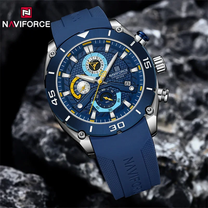 NAVIFORCE NF8038 Brand New Fashion Watches for Men Sports Chronograph Quartz Wristwatches Waterproof Luminous Clock