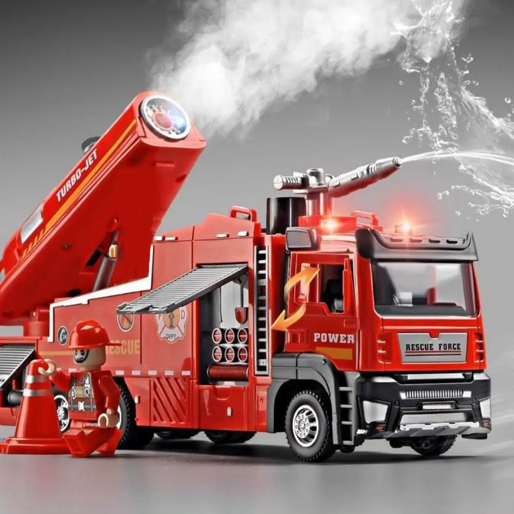 1:32 Scale Fire Truck Model Pull-Back Function With Sound Light Water Spray Fire Rescue Toy Interactive Toy Fire Engine Cars